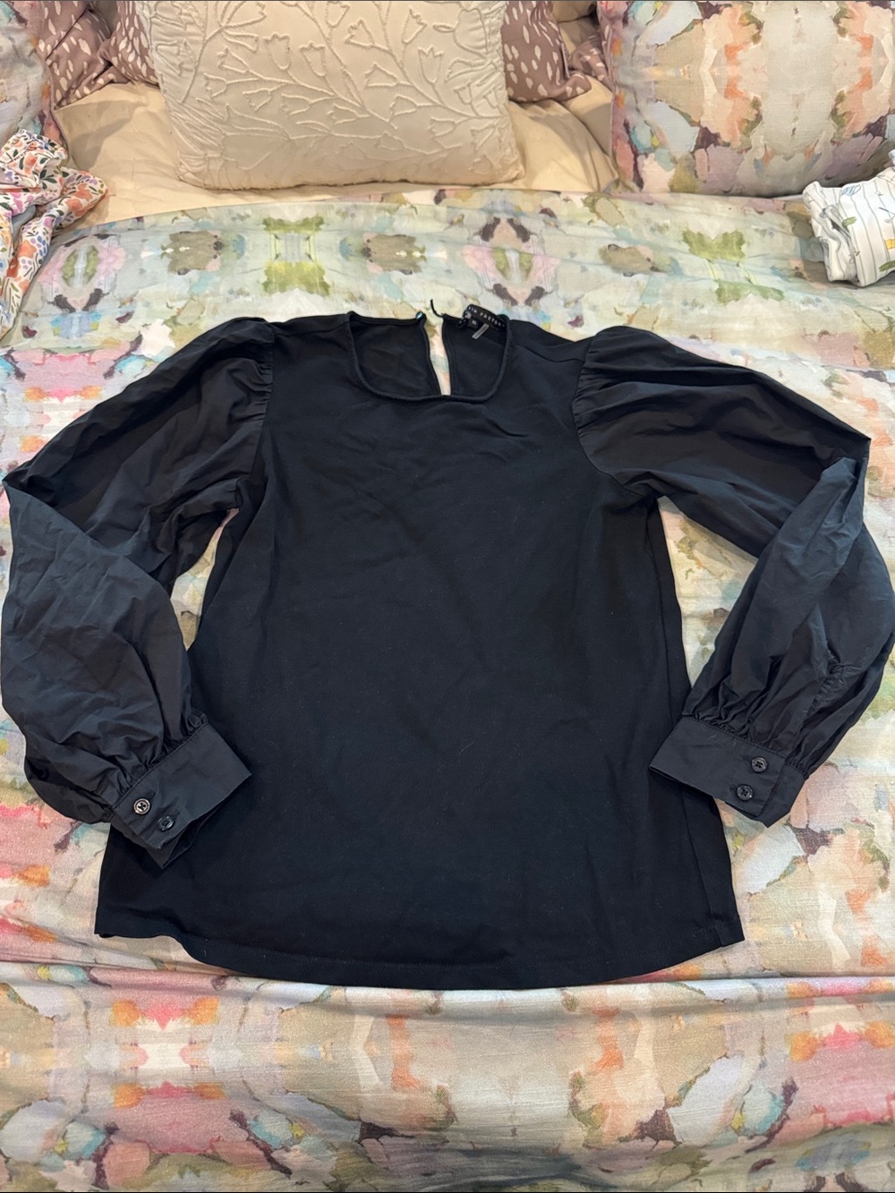English Factory Black Puff-Sleeve Top